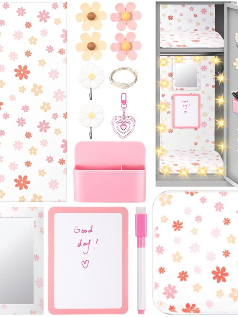 12 Pcs Locker Accessories Decor Kit, Pink, Flower